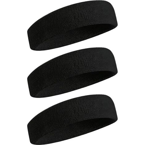 Set of 3 absorbent terry cloth sweatbands for men and women - Suitable for running, cycling, tennis and football - Black (1/5)