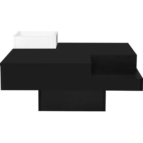 Table basse avec boîte de rangement amovible, finition laquée noir et blanc, 72 x 72 x 30 cm, avec LED multicolore (1/5)