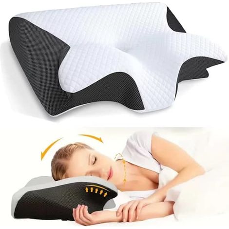 Oreiller cervical viscoélastique, oreiller orthopédique ergonomique 2 en 1 pour soulager les douleurs cervicales, oreiller de soutien profilé noir-AquaForge (1/5)