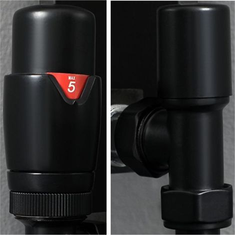 Milano Pair of Angled Thermostatic Heated Towel Rail Radiator Valves - Black (1/4)