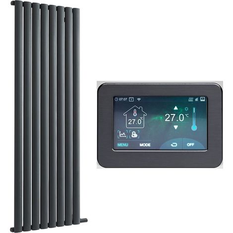 Hudson Reed – Radiateur électrique vertical à inertie sèche 500W – Aluminium anthracite – 178 cm x 47,2 cm – Écran tactile Wi-Fi – Compatible Smart Life (1/5)