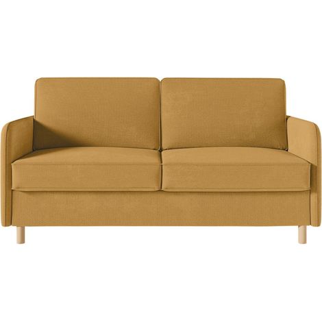 Canapé MIKA convertible 3 places couchage quotidien 140x190cm - matelas 14cm - tissu jaune (1/5)