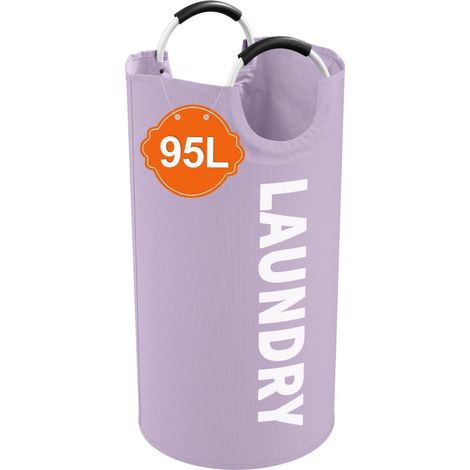Panier à linge pliable 95L violet avec poignées, grand collecteur de linge en tissu, rangement pour chambre, buanderie (1/5)
