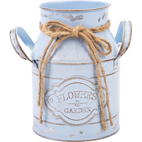 Vase vintage en métal, pot à lait galvanisé de style campagnard avec poignée décorative (1/5)
