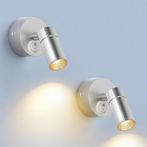 2-teilige LED-Wandleuchte für den Innenbereich, 3 W warmweiß (3000 K), Leselampe, verstellbare Nachttischstrahler mit Schalter für Schlafzimmer, Badezimmer, Flur, Silber