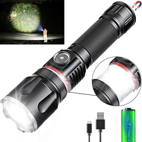Lampe torche rechargeable (1 pièce), LED ultra lumineuse portable, aimantée et extensible, étanche pour camping, randonnée et urgence avec 4 modes d'éclairage (1/5)