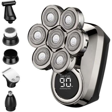 QORVA-Rasoir électrique 6 en 1 amélioré pour hommes chauves, tondeuse à cheveux en acier inoxydable avec lumière LED et port de chargement USB
