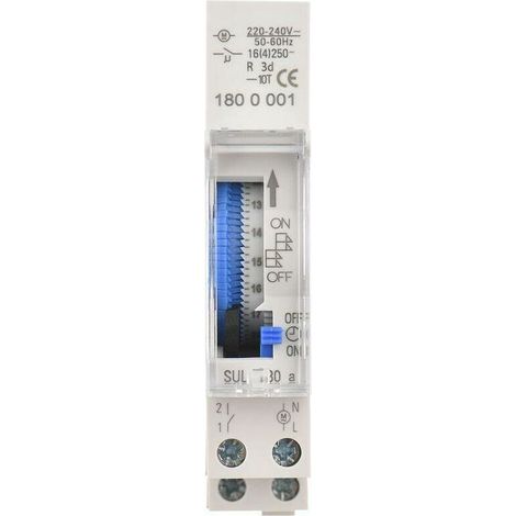 Mechanischer 24-Stunden-Timer, Mindestzeit 15 Minuten, Schienenmontage, integrierter Akku, SUL180a AC220–240V Grau (1/3)