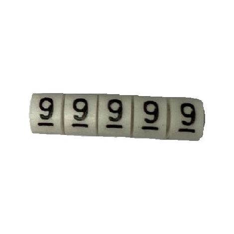 Repère câble RS PRO, Ø câble 3 4.2mm, texte : 9, Noir sur Blanc ( Prix pour Sachet de 250 )