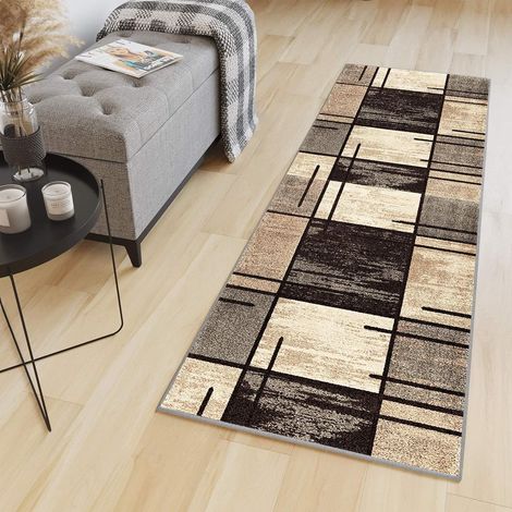 Tapis de Cuisine antidérapant, Lavable, Tapis de Cuisine, Moderne, Tapis de Couloir, Long, Anti-Taches, 40 x 120 cm, Beige, Marron