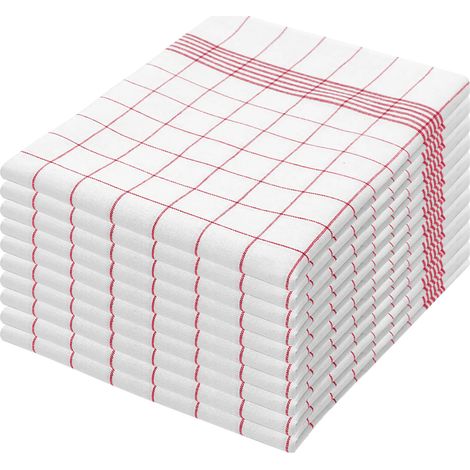 Set Strofinacci Cucina A Righe Quadretti Confezione Da 10 Pezzi In Cotone Multicolore 45 x 70 Cm Canovacci Asciugamani Assorbenti Riutilizzabili Lavabili In Lavatrice Lunga Durata Rigati RigaRossa - 1