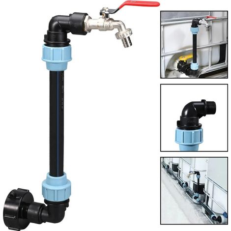Connecteur De Réservoir D'eau IBC Kit D'adaptateur Robinet En Bronze Avec Augmentation Hauteur 25cm Pe (1/5)