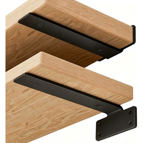 Équerres de support mural en métal noir épaisses 5 mm longueur 20 cm lot de 2 supports pour étagère charge lourde avec vis de fixation (1/3)