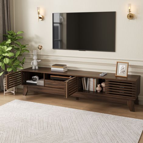 Mobile TV 170 cm in MDF colore noce, 3 ante, cassetto e vani aperti (1/5)