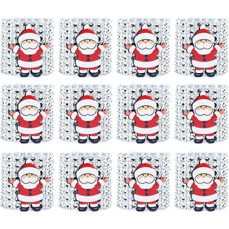 Lot de 12 ronds de serviette de Noël, attaches pour serviettes, décorations de table pour les fêtes (argenté)-12pcs-Silver