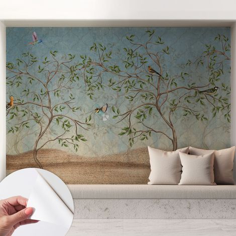 Carta da parati autoadesiva - fotomurale - decorazione parete - murale - adesivo da muro - Uccelli sugli alberi 208x146 cm (1/5)