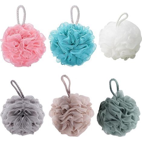 6 Pièces Fleur de Douche Lavable, Éponge Douche Exfoliante Douce, Fleur de Douches Aux Belles Couleur Maille Lavable pour Nettoyage Corps, Idéale pour Bain et Douches Quotidien (1/4)