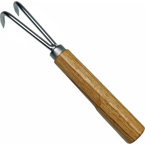 Râteau À Racines en Acier Inoxydable avec Manche en Bois, 2 Dents, Outil pour Bonsaï, pour Ameublir Terre Entretenir Les Plantes Au Jardin (1/5)