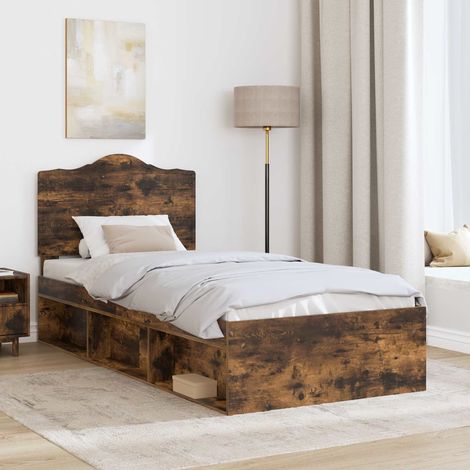 Cadre de lit avec tête de lit-Structure de lit avec panneau de lit Chêne fumé 75 x 190 cm Pin massif 980359 (1/5)