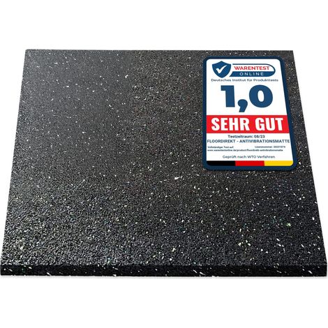 Floordirekt – Tapis anti-vibrations 60 x 60 cm en caoutchouc recyclé – Absorption des vibrations et du bruit – Résistant à l'huile et à l'humidité – Épaisseur 10 mm