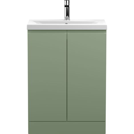 Hudson Reed Urban Floor Standing 2-Door Vanity Unit with Basin 1 Satin Green - 600mm Wide (1/5)