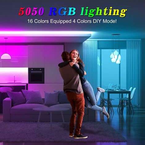 Bande LED de 5 m avec télécommande, contrôleur IR USB + télécommande 24 touches bande LED flexible avec autocollant pour décoration intérieure, TV, fête - 1 jeu (1/4)