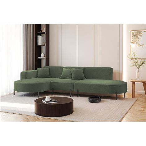 Ecksofa Designersofa VALENCIA in Stoff Quelle Grün Ottomane Links (1/2)