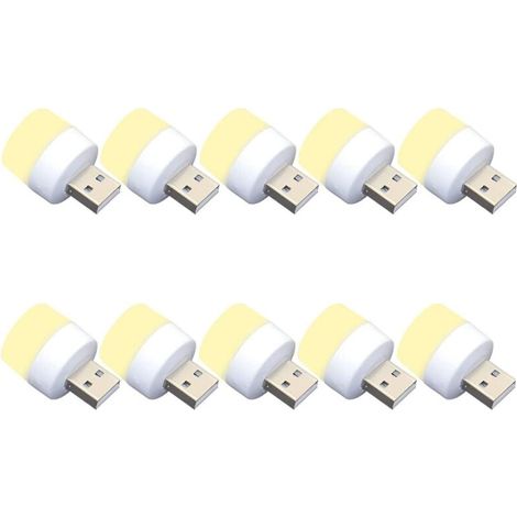 Lot de 10 veilleuses LED, USB, 1W, 5V-1A, 6000K, 110lm, lumière chaude (1/4)