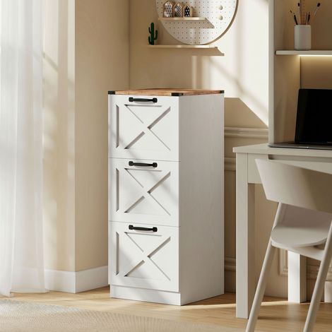 Caisson de Bureau avec 3 Tiroirs, Dossiers Suspendus pour Formats Lettre/A4, Style Rustique, 40x40x101cm, Blanc (1/5)