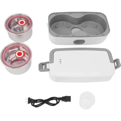 Boîte-repas chauffante électrique portable, 2 bols en acier inoxydable, étanche, pour bureau, 110-220V avec prise US (1/5)