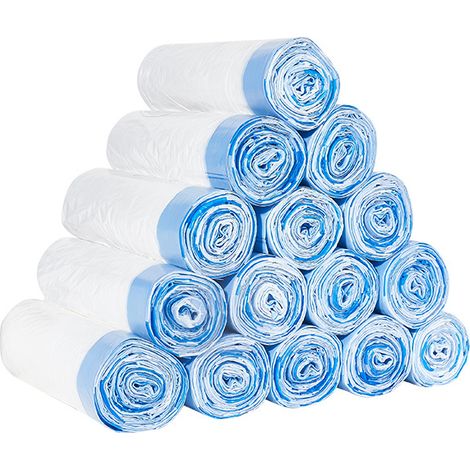 Sacs poubelles blancs en plastique épais et durables avec cordon de serrage, étanches, pour la maison et le bureau (45 x 50cm) (180 pièces) (1/5)