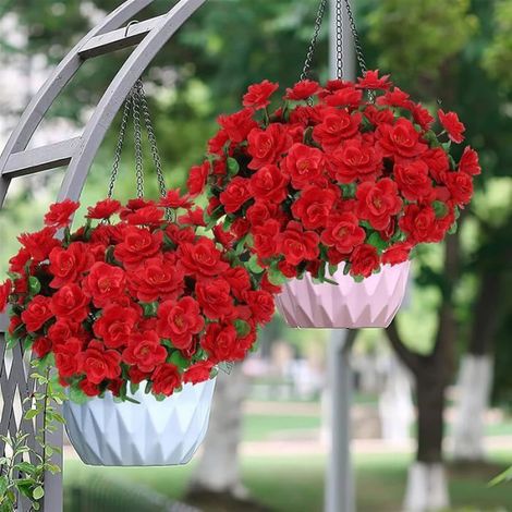 Lot de 8 Fleurs Artificielles,Buisson Fausses Fleurs Résistantes aux UV Exterieur Verdure Arbustes Pntes Rouge (1/5)