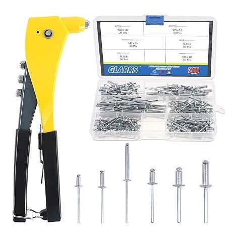 Heavy Duty Riveter Set, Assortment of 210 Aluminum Blind Rivets and a Pop Rivet Gun for Sheet Metal, Automotive, Railway and Duct Works (1/5)