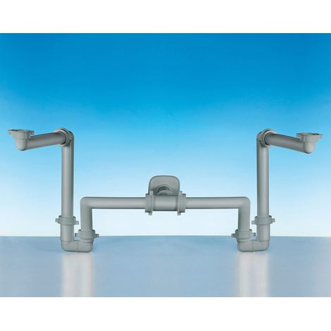 SIFONE SPAZIO BAGNO PER LAVABO DOPPIO 1"-1¼" USCITA Ø32-40 GRIGIO (1/2)