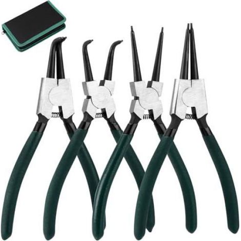 Pinces À Circlips - 4 Pièces - 180 Mm - Pour Circlips Intérieurs Et Extérieurs - Poignées Antidérapantes - Avec Sac De Rangement