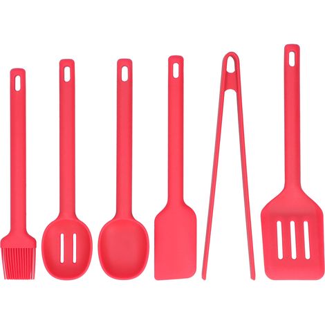 Ustensiles de cuisine 6 pièces en silicone alimentaire isolant et anti-brûlure : cuillère, spatule, pinceau, pelle, pince pour la cuisine (1/5)
