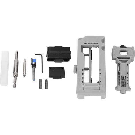 Kit de instalación de pestillo para bisagra de puerta gris, plantilla de bisagra de puerta de plástico ajustable y precisa, kit de instalación de pestillo (1/5)