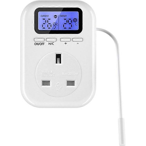 Thermostat de prise intelligent avec écran LCD, modes de refroidissement/chauffage commutables (Celsius/Fahrenheit), plug and play, prise britannique. (1/5)