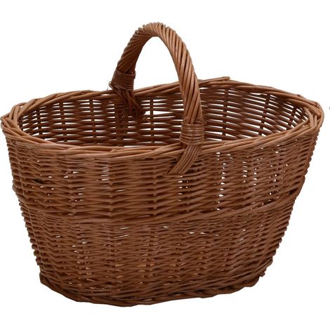 Cesto portalegna in vimini europeo manico basso grande ovale cm 55x35xh28/39