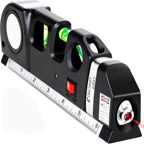 Niveau Laser Polyvalent 4 en 1 Laser Puissant Portable avec Niveau D'esprit Ruban à Mesurer, Souverain de Bande Standard et Métrique avec des Dirigeants Métriques de 8 Pieds / 2,5 M