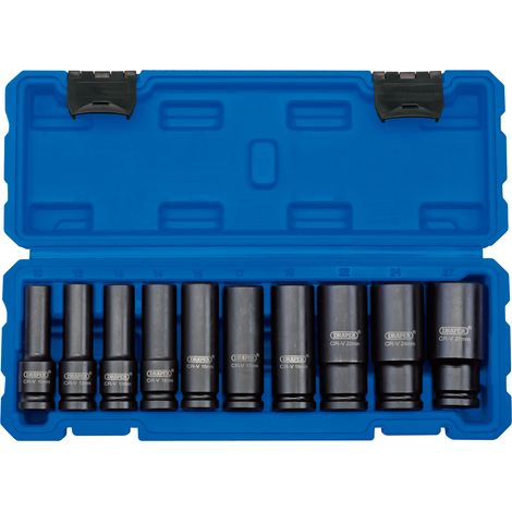 Draper 10-Piece 1/2" Square Drive Metric Deep Impact Socket Set (10mm–27mm) - Heavy-Duty Impact Tool Kit (1/5)
