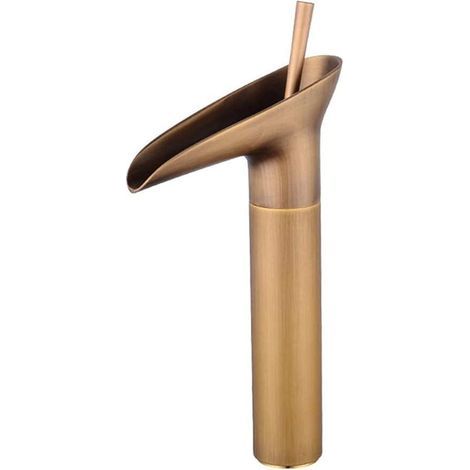 Grifo de lavabo de baño en bronce, cobre, mezclador tipo cascada, grifo de fregadero ajustable para agua caliente y fría (1/5)