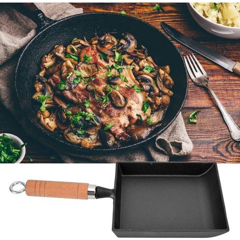 Poêle en Fonte Épaisse 15,5 cm à Fond Plat, Poêle à Crêpes avec Manche en Bois pour Cuisine (1/5)