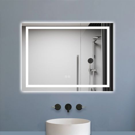 Biubiubath Miroir salle de bain Bluetooth LED 80x60cm avec lumière tricolore dimmable + mémoire + anti-buée, étanche IP44 (1/5)