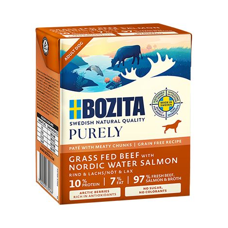 Pâté Bozita DOG Purley Duoprotéine - Bœuf et Saumon 370 g