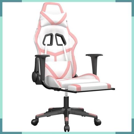 Chaise de jeu de massage avec repose-pied - Mod. 345442 - Blanc et rose - Similicuir - Hauteur réglable (1/5)