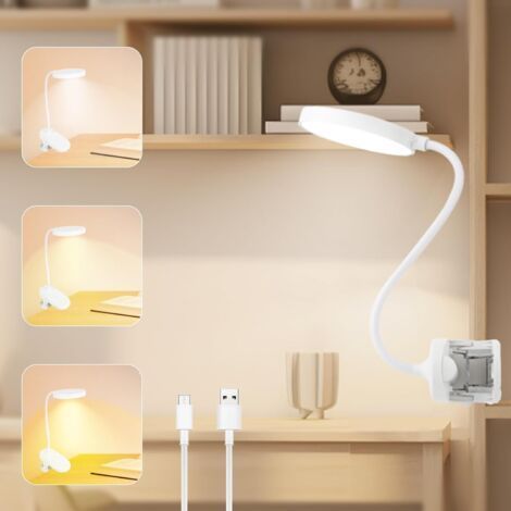 Lampe Pince 20 LED Lampe,Rechargeable Lampe de Bureau,Lampe Flexible Chevet Pince,Lampe de Lecture 3 Modes d’Éclairage et Dimmable Luminosité,pour Bureau, Petite Lampe Pince pour Lire au Lit (1/5)