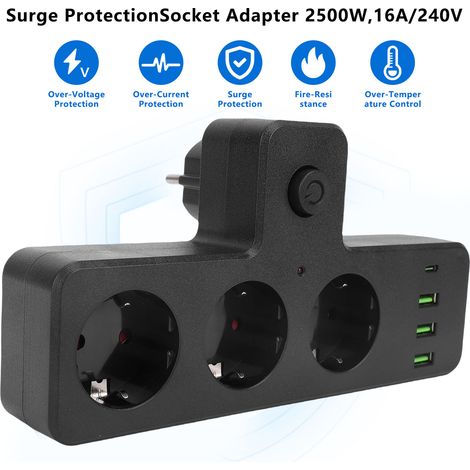 Multifunktionale 3-fach Steckdosenleiste mit 3 USB-Anschlüssen und 1 Typ-C-Anschluss mit Schalter für Zuhause (1/5)