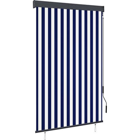 Store enrouleur extérieur 120 x 250 cm, bleu et blanc