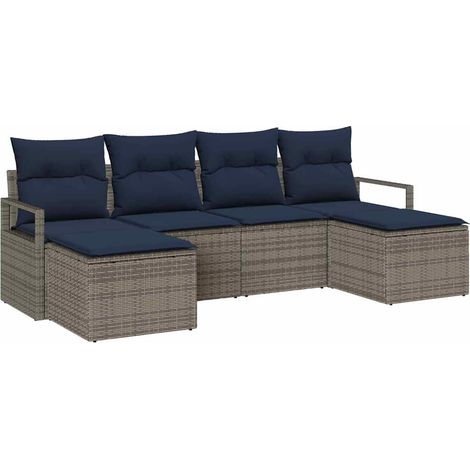 Sofa Set 6 pcs Grey Poly Rattan vidaXL